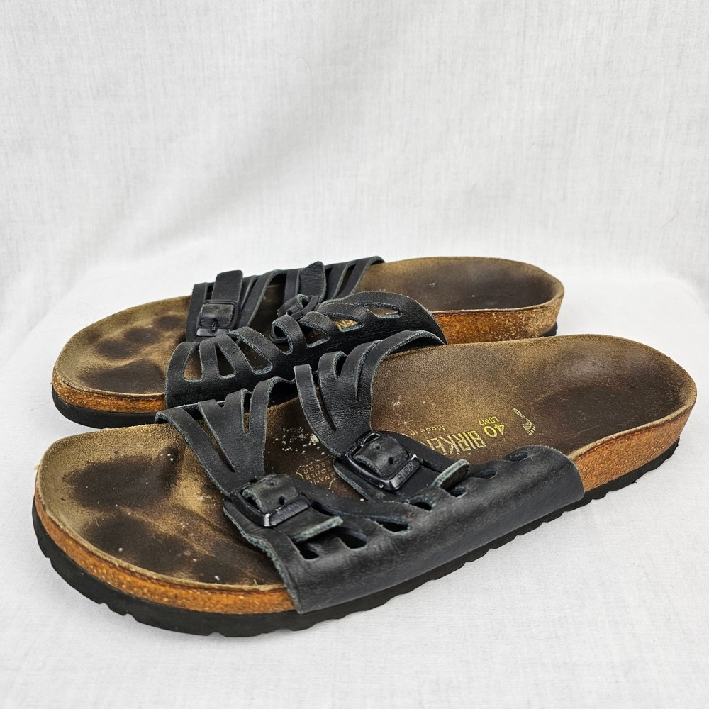 Birkenstock Granada Black Leather Laser Cut Strappy Sandals Women's Size‎ 9